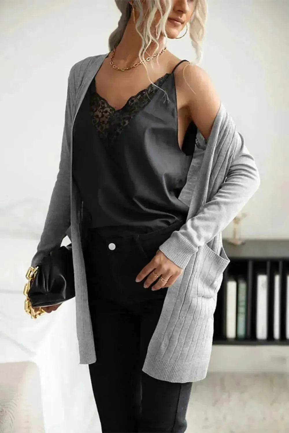 Ribbed Longline Open Front Cardigan - Bad Moms Club