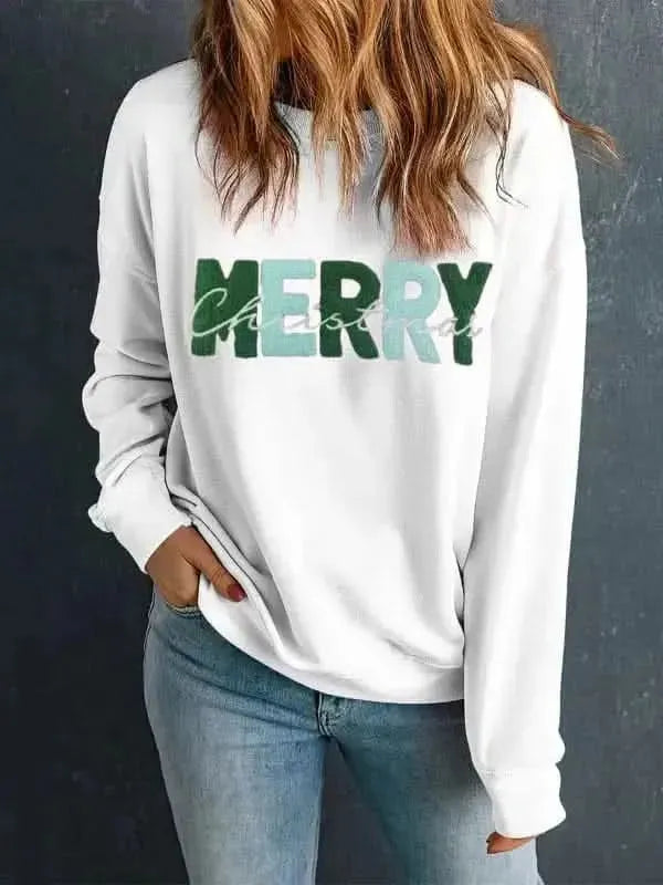 MERRY CHRISTMAS Contrast Long Sleeve Sweatshirt - Bad Moms Club