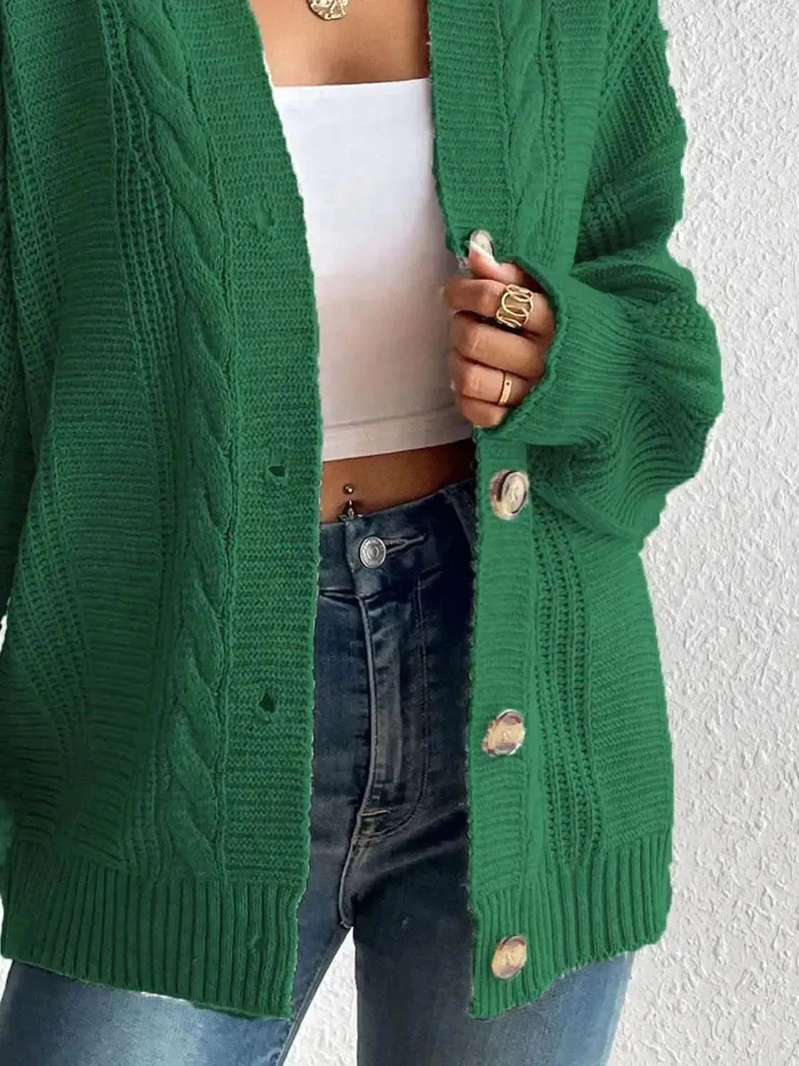 Cable-Knit Button Down Cardigan - Bad Moms Club