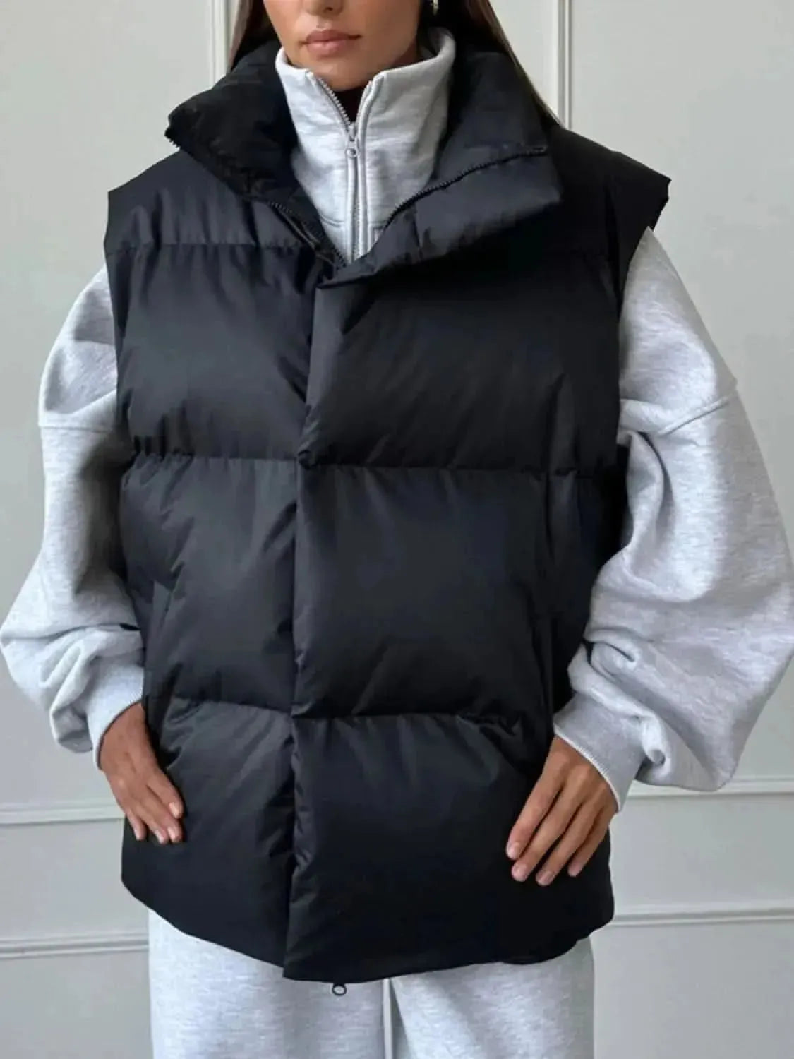 Zip Up Turtleneck Vest Coat - Bad Moms Club