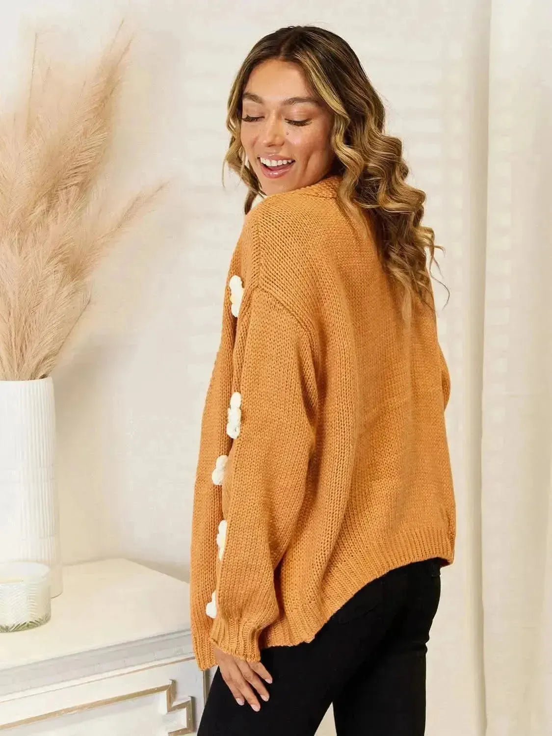 Flower Dropped Shoulder Open Front Cardigan - Bad Moms Club