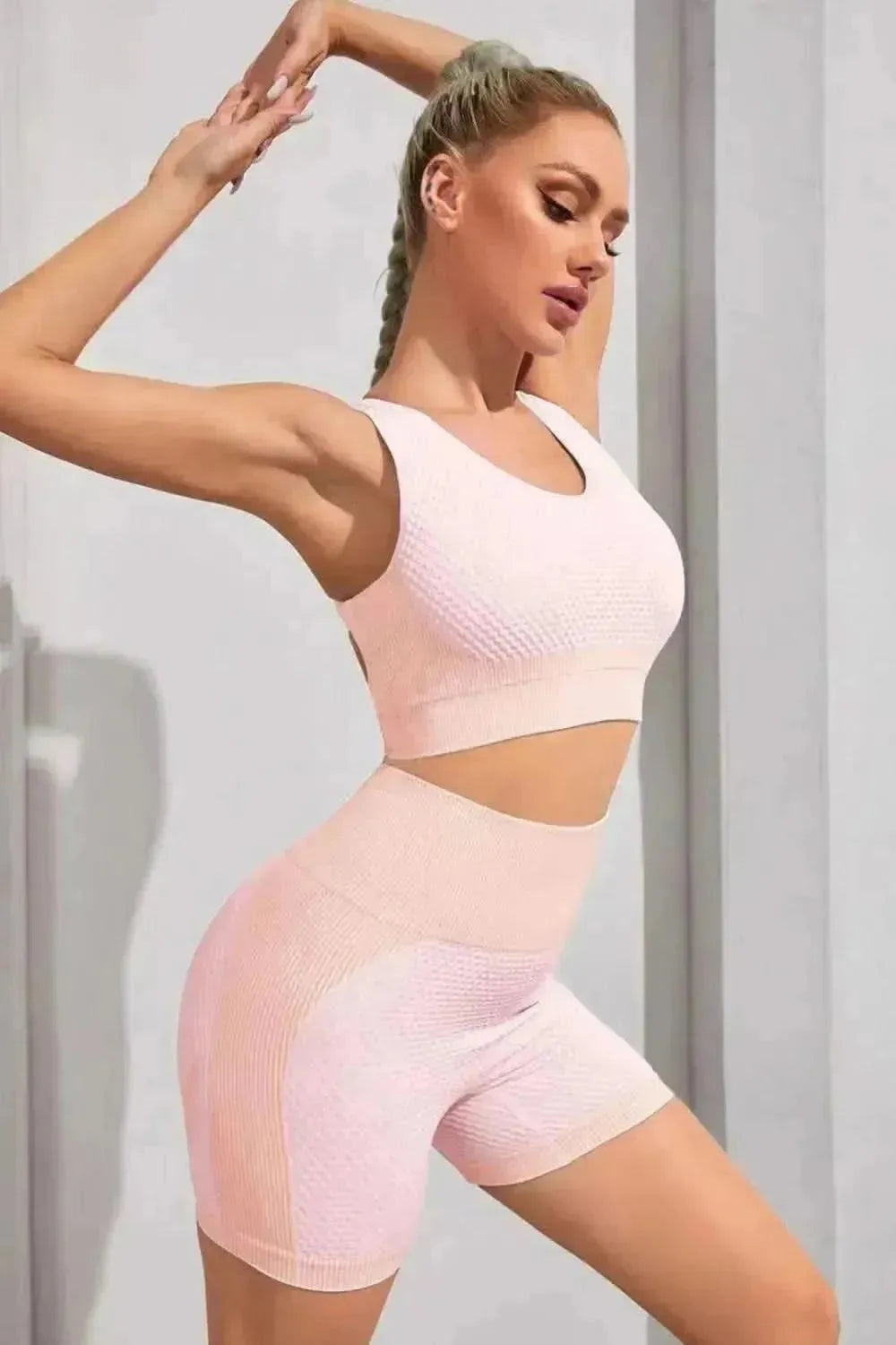 Round Neck Sports Bra and Shorts Set - Bad Moms Club