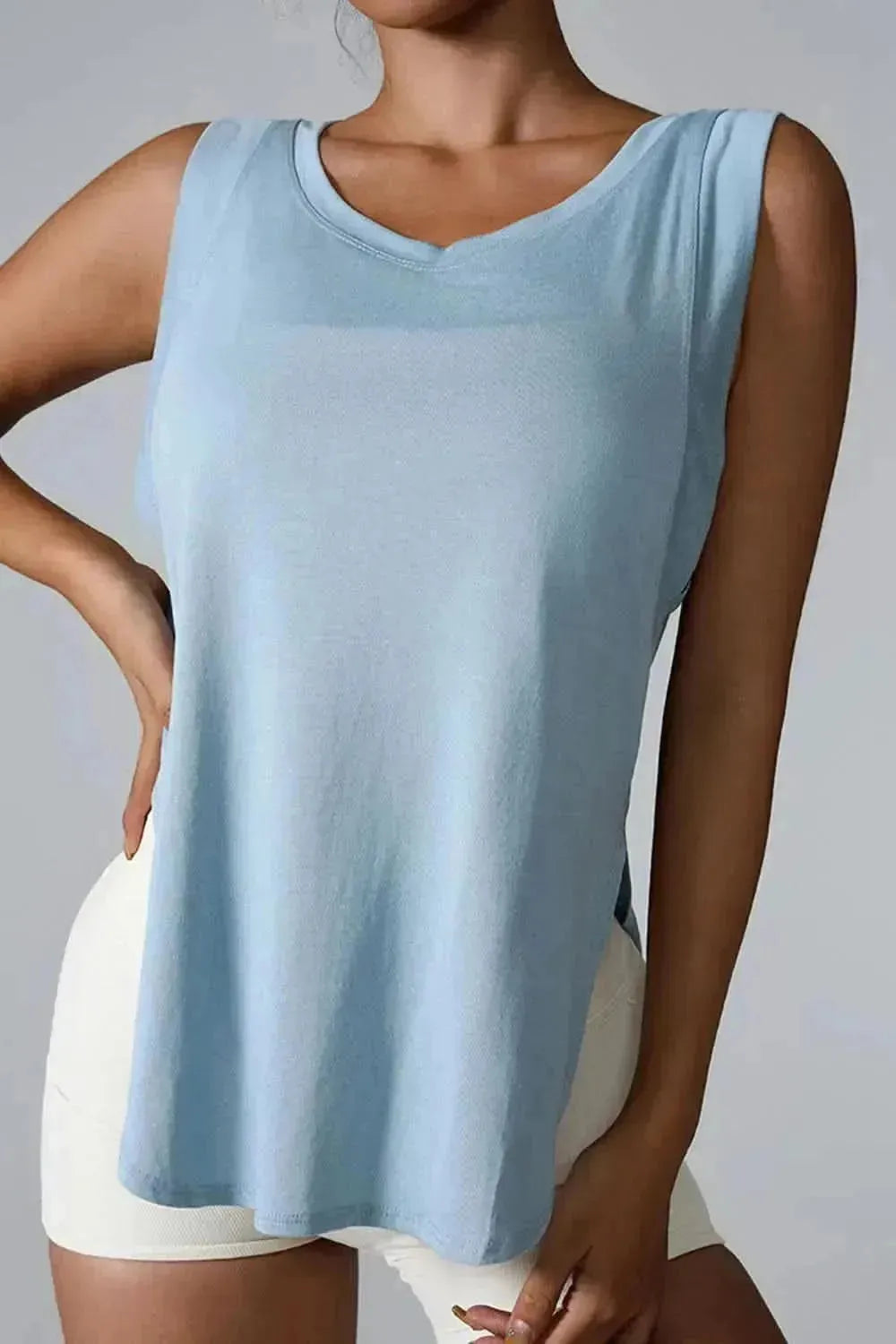 Slit Round Neck Active Tank - Bad Moms Club