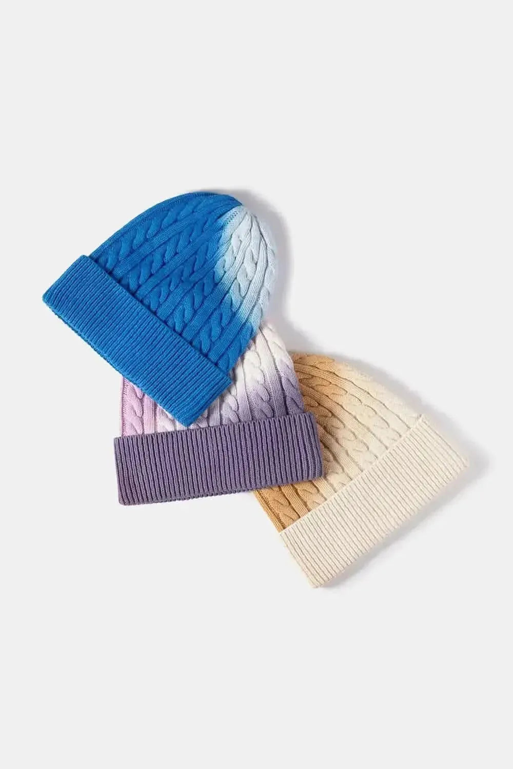 Contrast Tie-Dye Cable-Knit Cuffed Beanie - Bad Moms Club