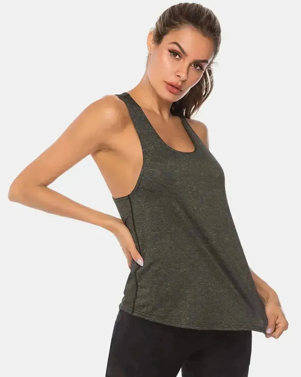 Full Size Scoop Neck Wide Strap Active Tank - Bad Moms Club