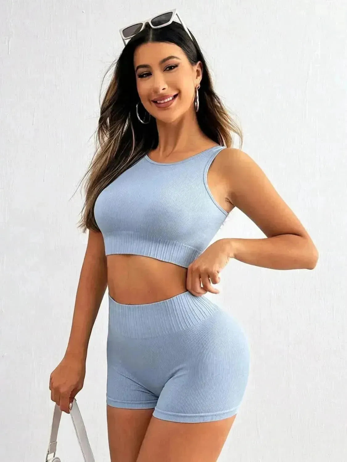 Round Neck Wide Strap Top and Shorts Active Set - Bad Moms Club