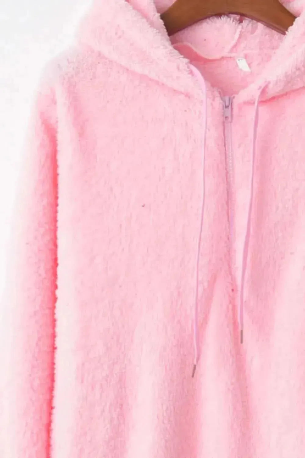 Full Size Quarter-Zip Drawstring Teddy Hoodie - Bad Moms Club