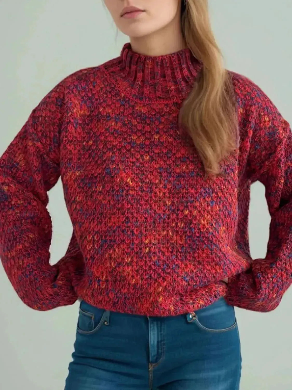 Heathered Turtleneck Dropped Shoulder Sweater - Bad Moms Club