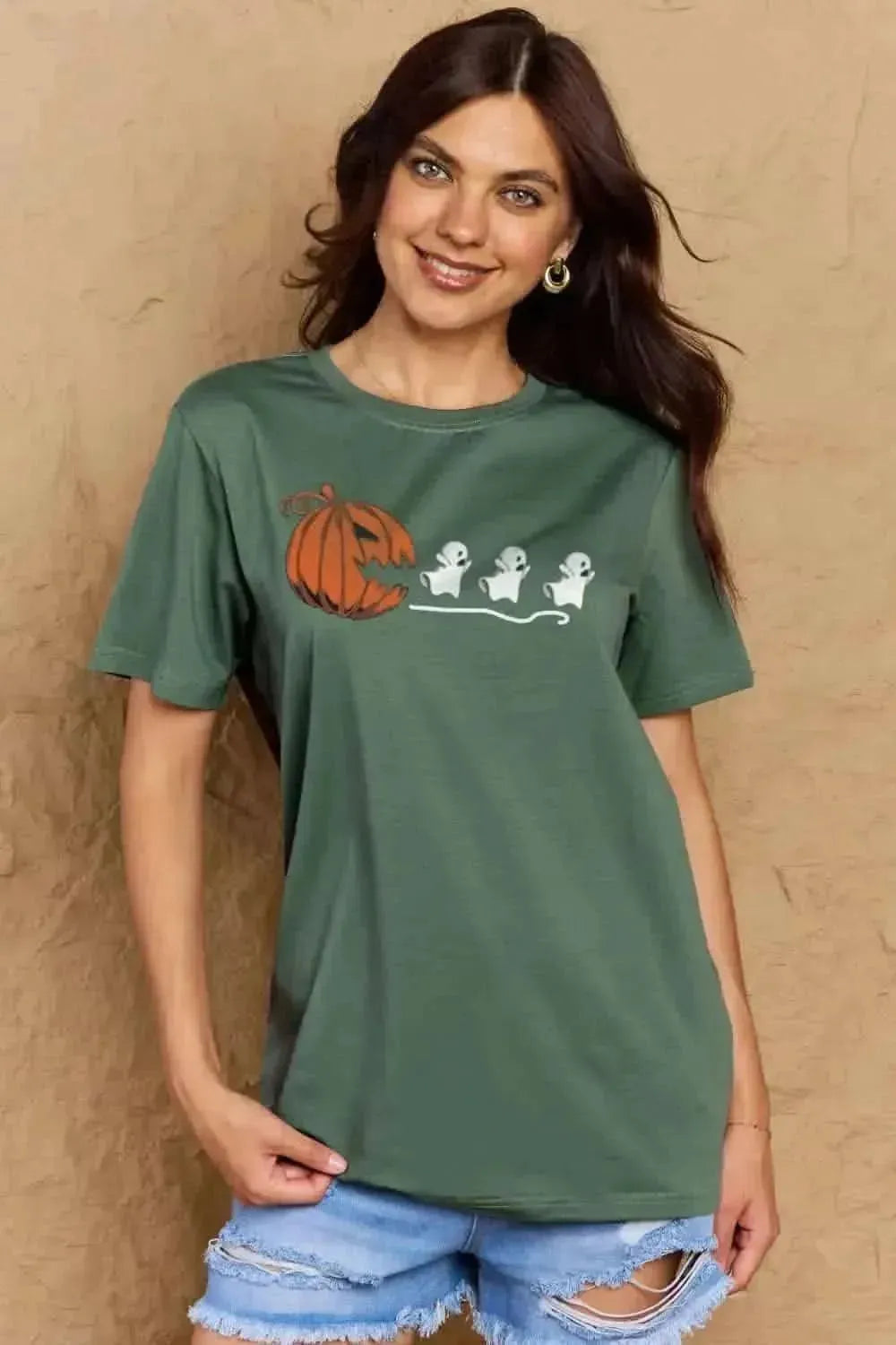 Simply Love Full Size Jack-O'-Lantern Graphic Cotton T-Shirt - Bad Moms Club
