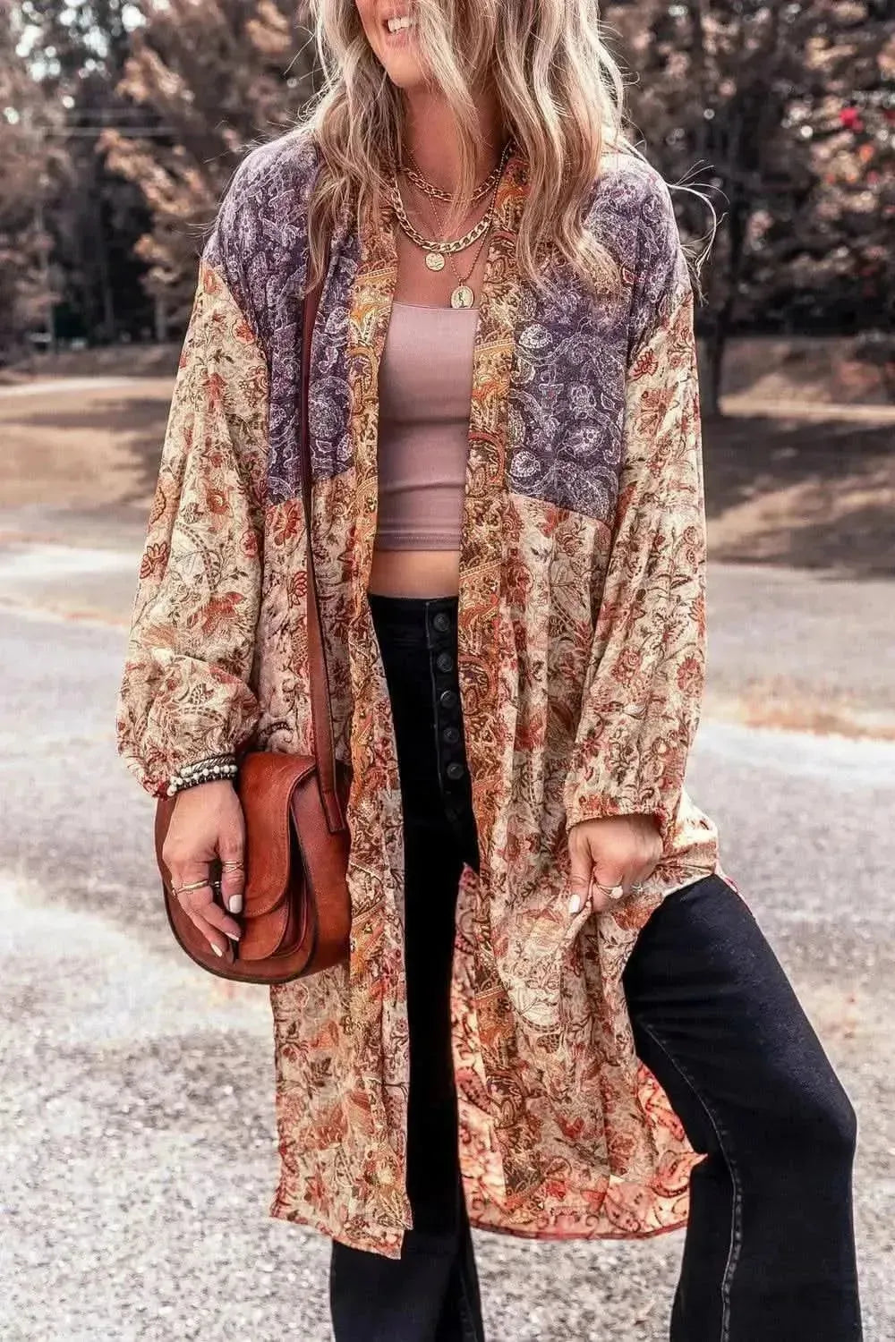 Floral Tassel Tied Open Front Long Sleeve Cardigan - Bad Moms Club