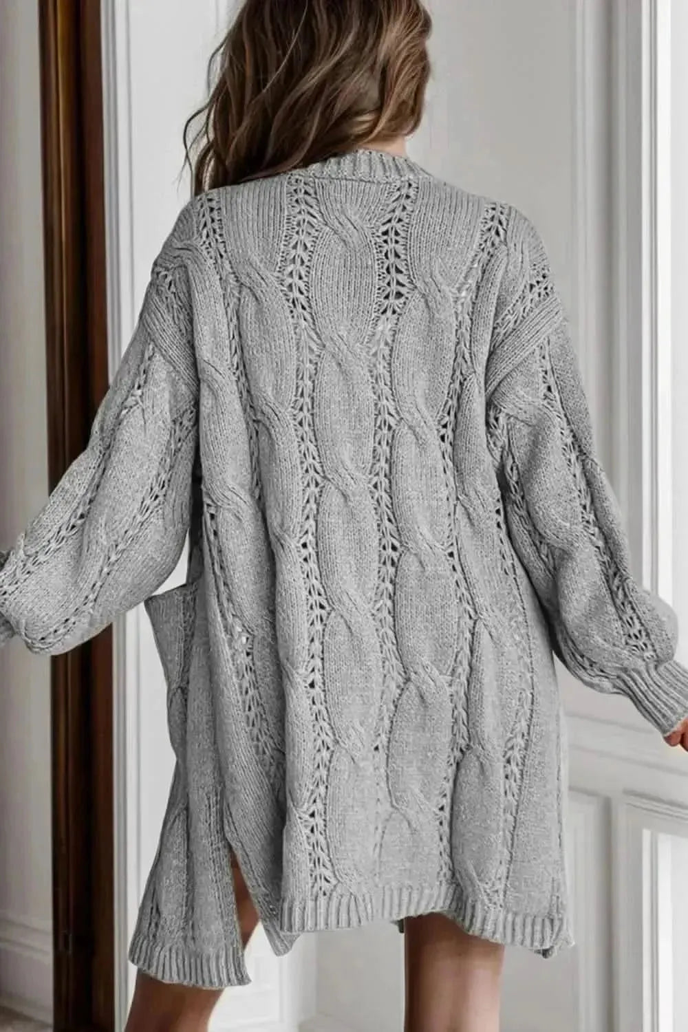 Cable-Knit Dropped Shoulder Slit Cardigan - Bad Moms Club