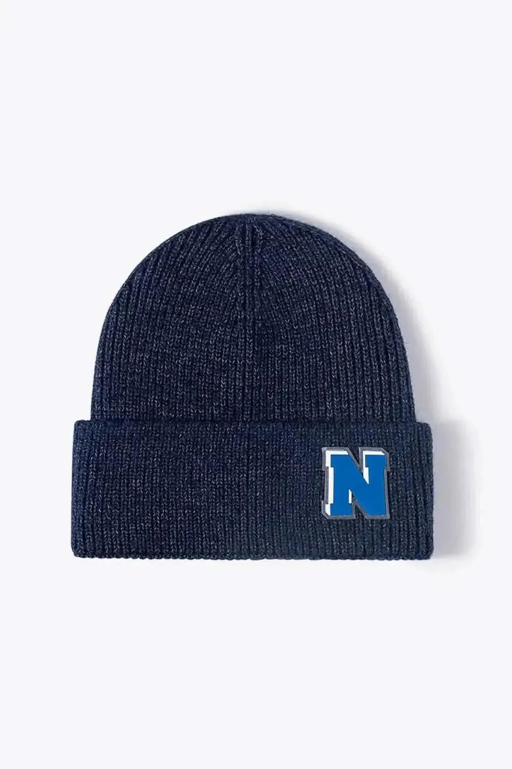 Letter N Patch Cuffed Knit Beanie - Bad Moms Club