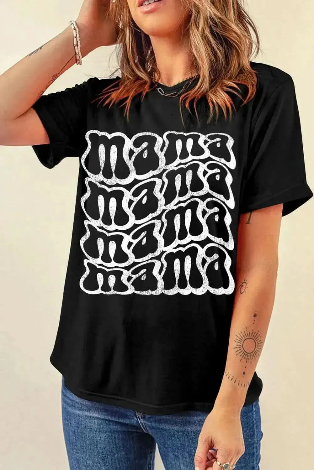 MAMA Round Neck Short Sleeve T-Shirt - Bad Moms Club