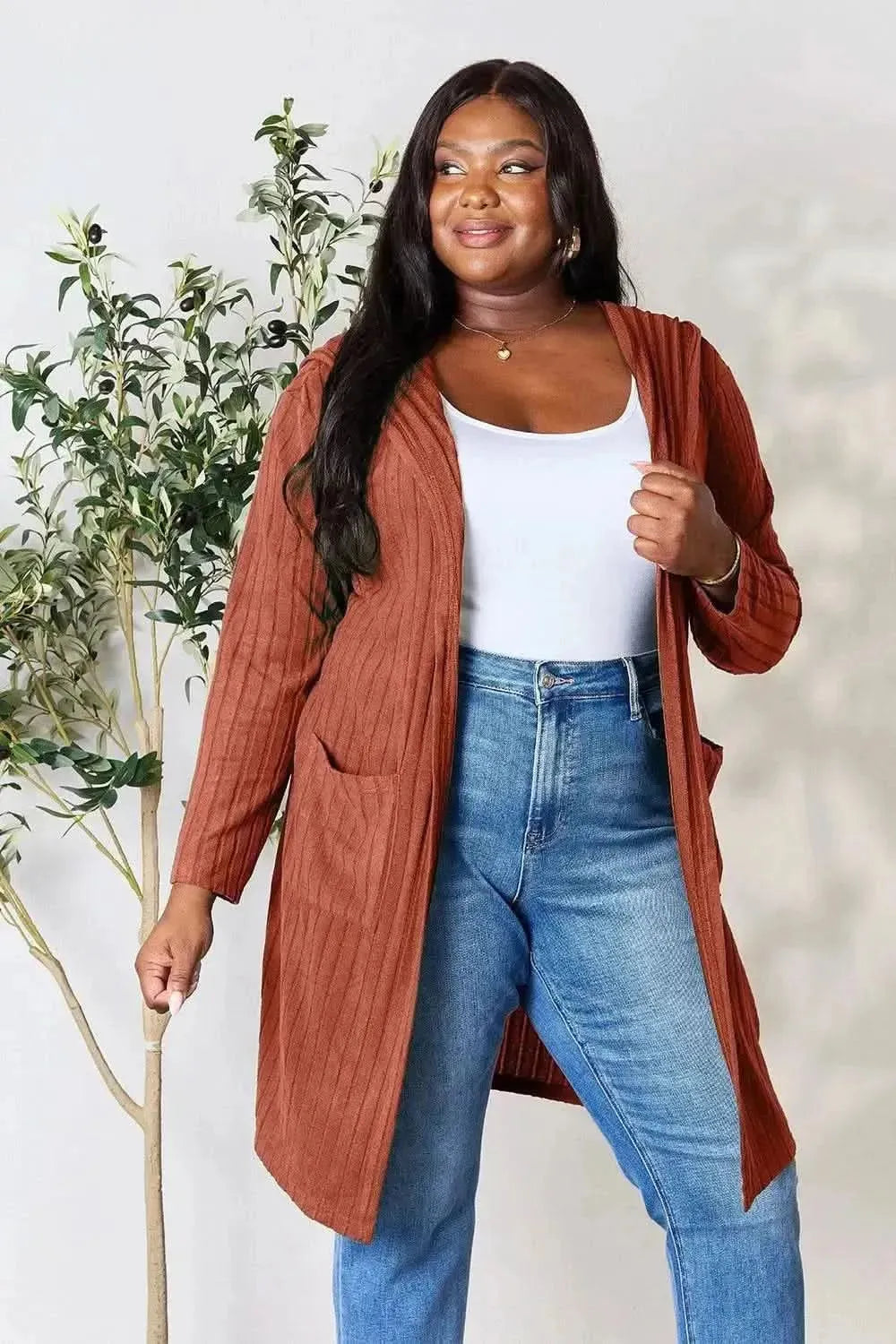 Basic Bae Full Size Hooded Sweater Cardigan - Bad Moms Club