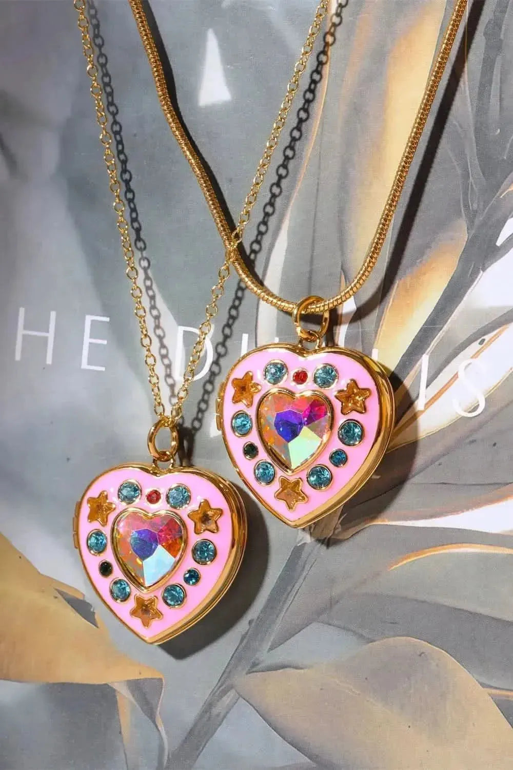 Rhinestone Decor Heart Box Pendant Necklace - Bad Moms Club