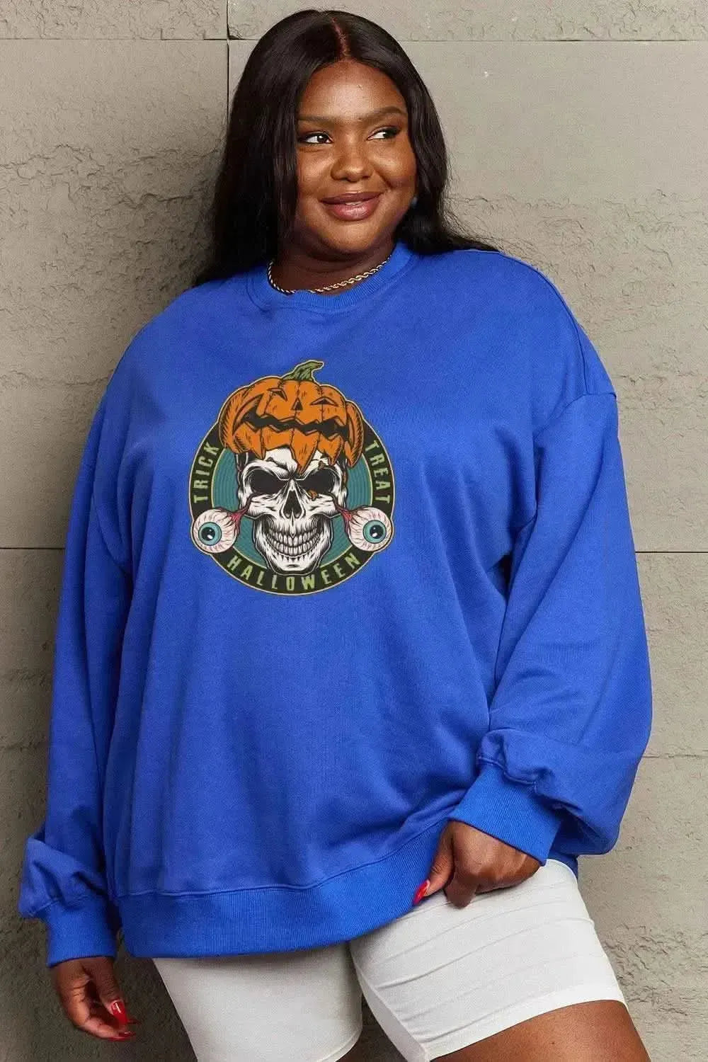 Simply Love Full Size Skull Graphic Sweatshirt - Bad Moms Club