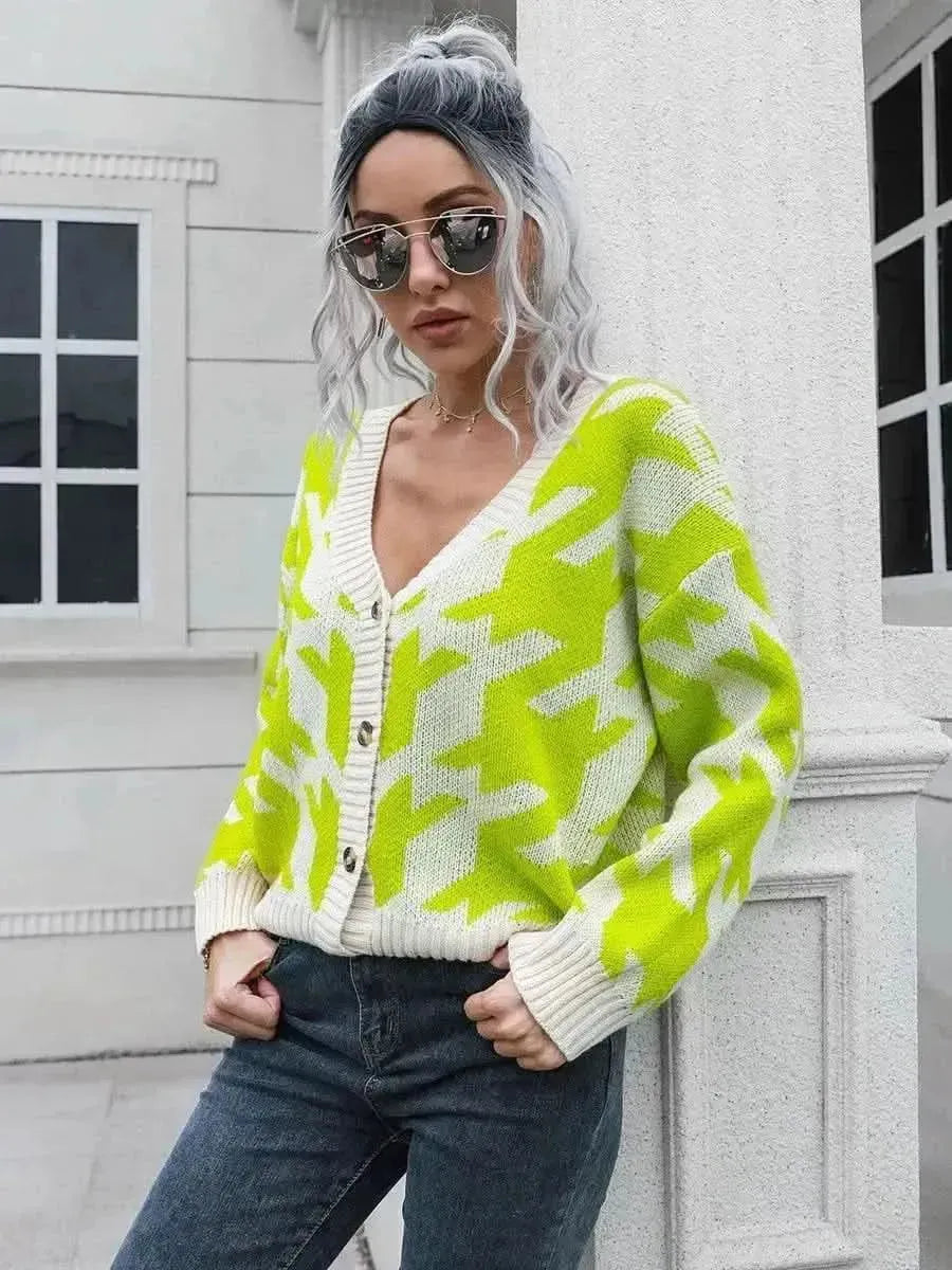 Houndstooth Button Down Cardigan - Bad Moms Club