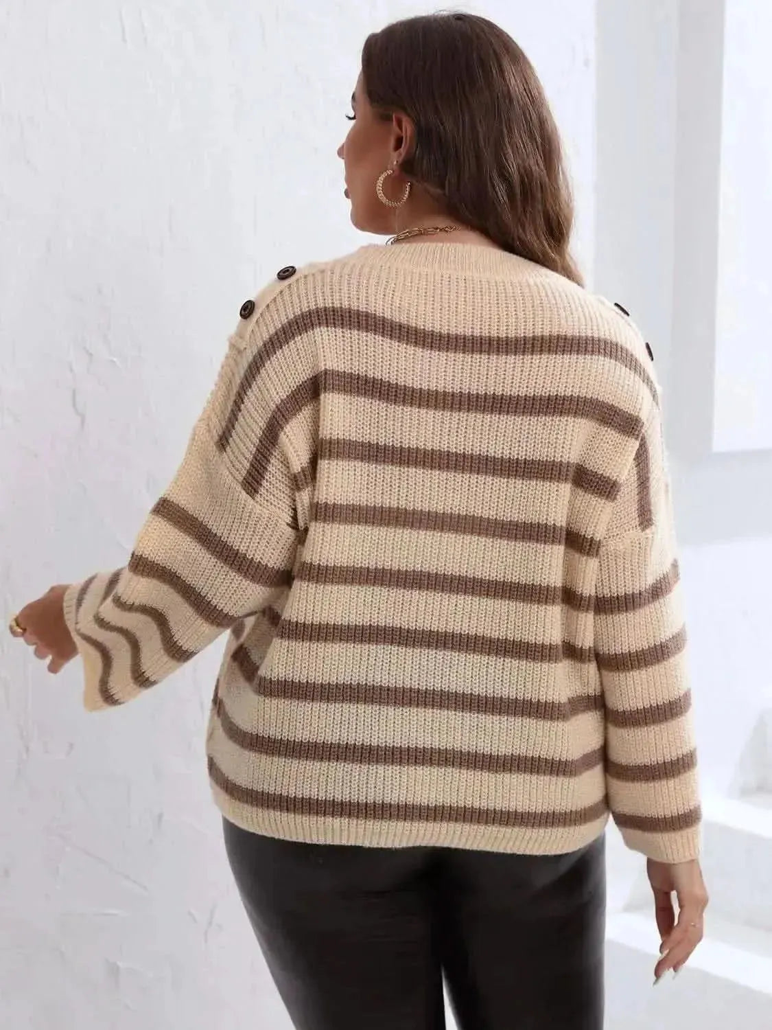 Plus Size Striped Dropped Shoulder Sweater - Bad Moms Club