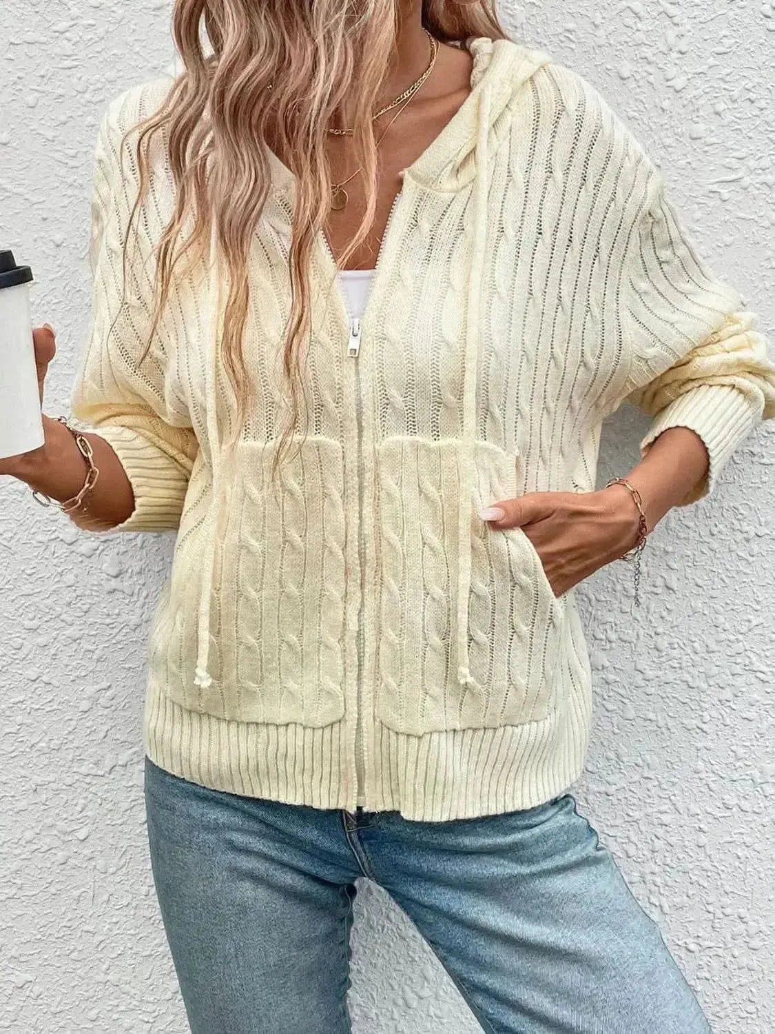 Zip Up Long Sleeve Hooded Cardigan - Bad Moms Club