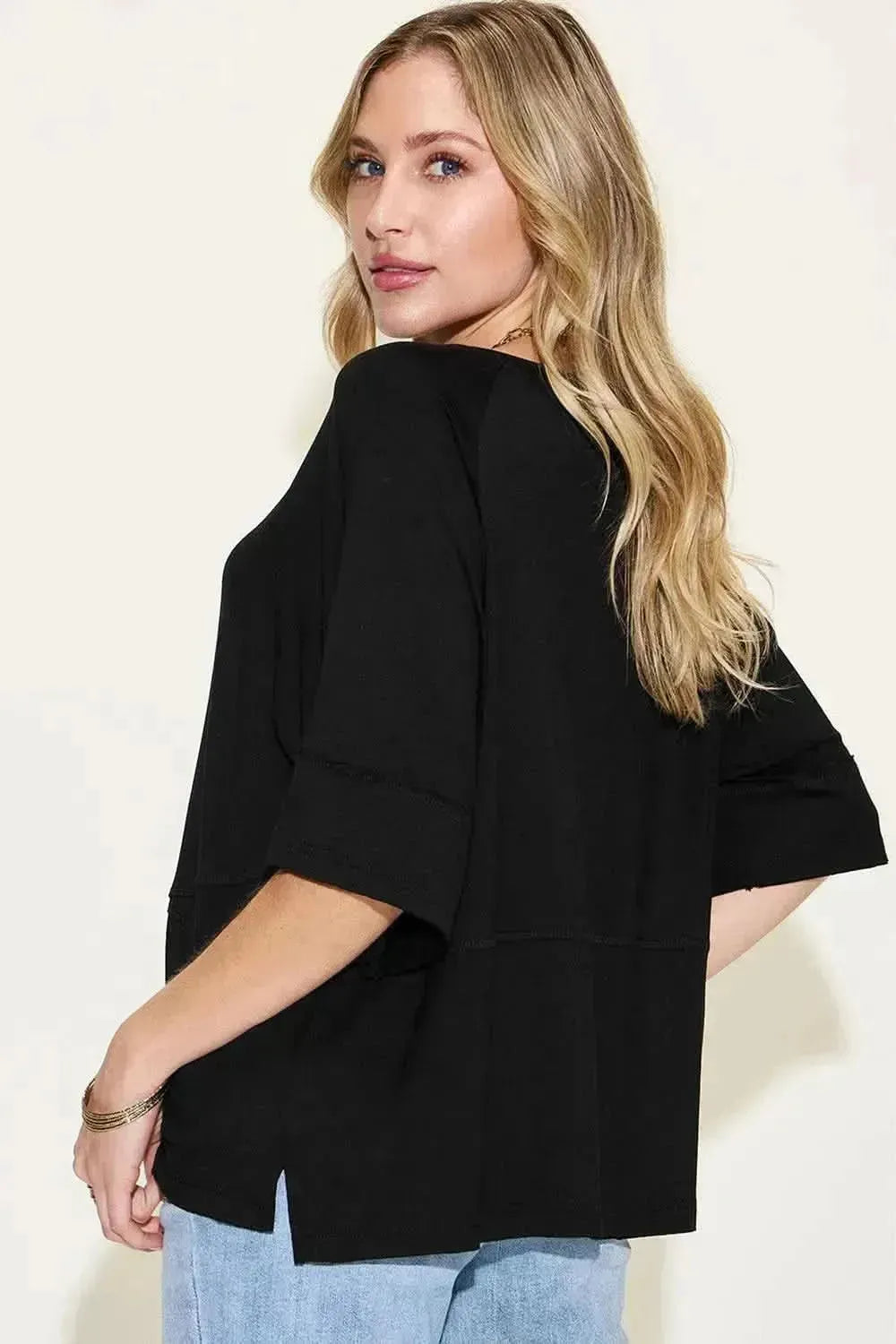 Basic Bae Full Size Bamboo Round Neck Exposed Seam T-Shirt - Bad Moms Club