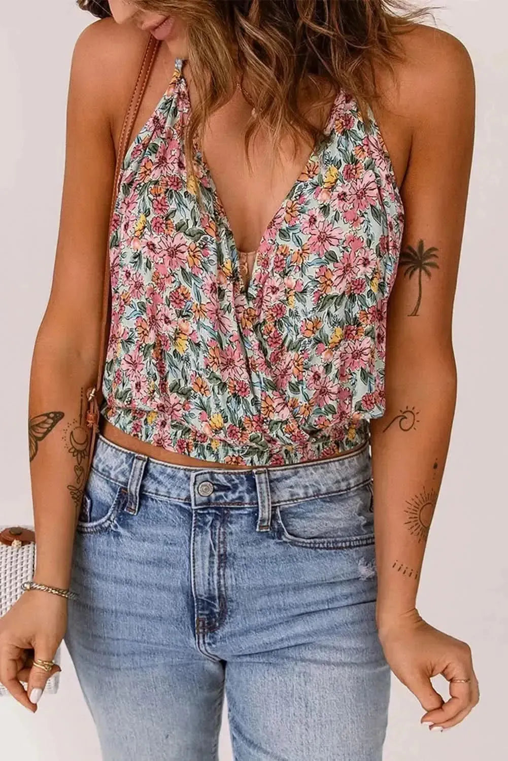 Floral Surplice Neck Top - Bad Moms Club