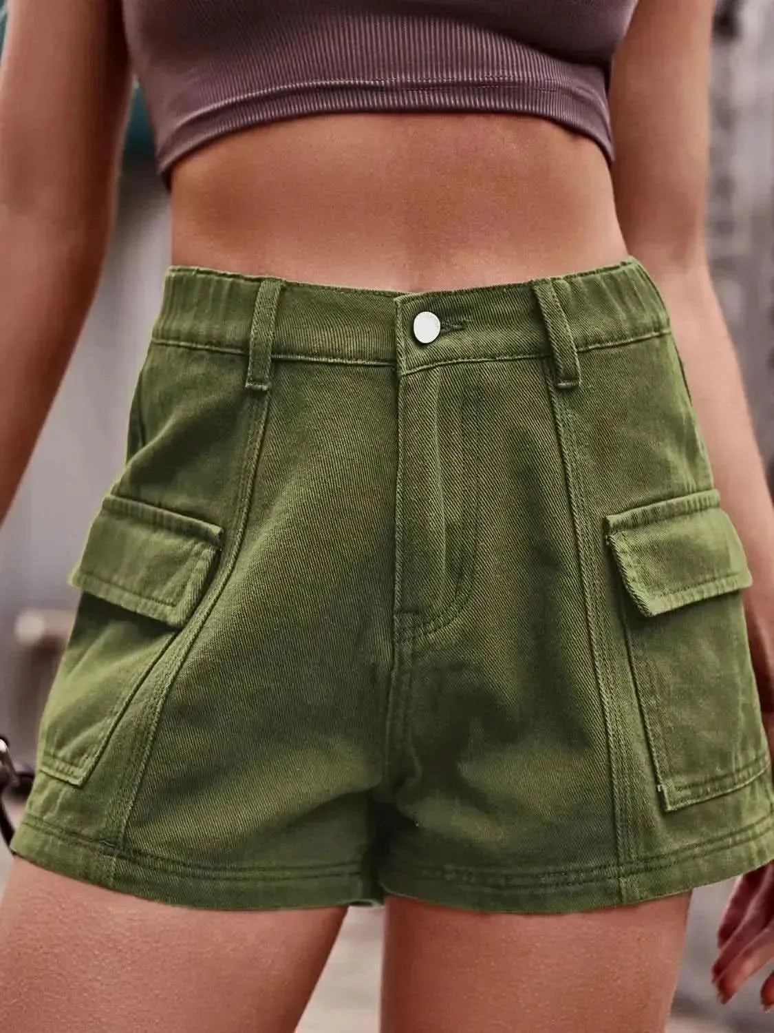 High Waist Denim Shorts with Pockets - Bad Moms Club