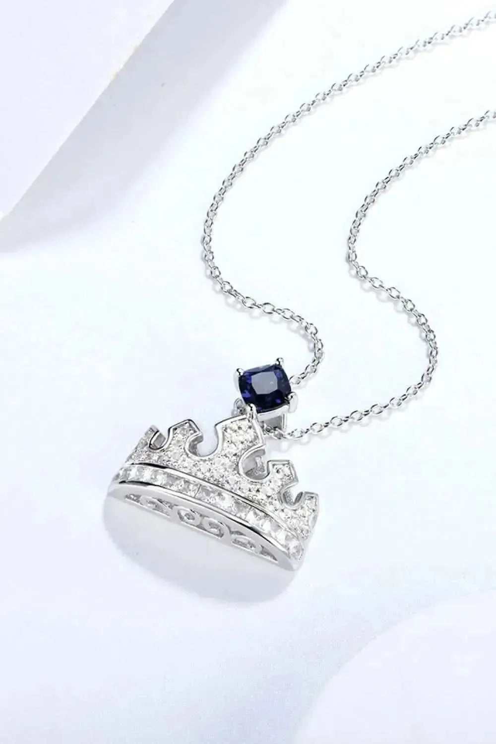 Zircon Lab-Grown Sapphire Crown Shape Pendant Necklace - Bad Moms Club