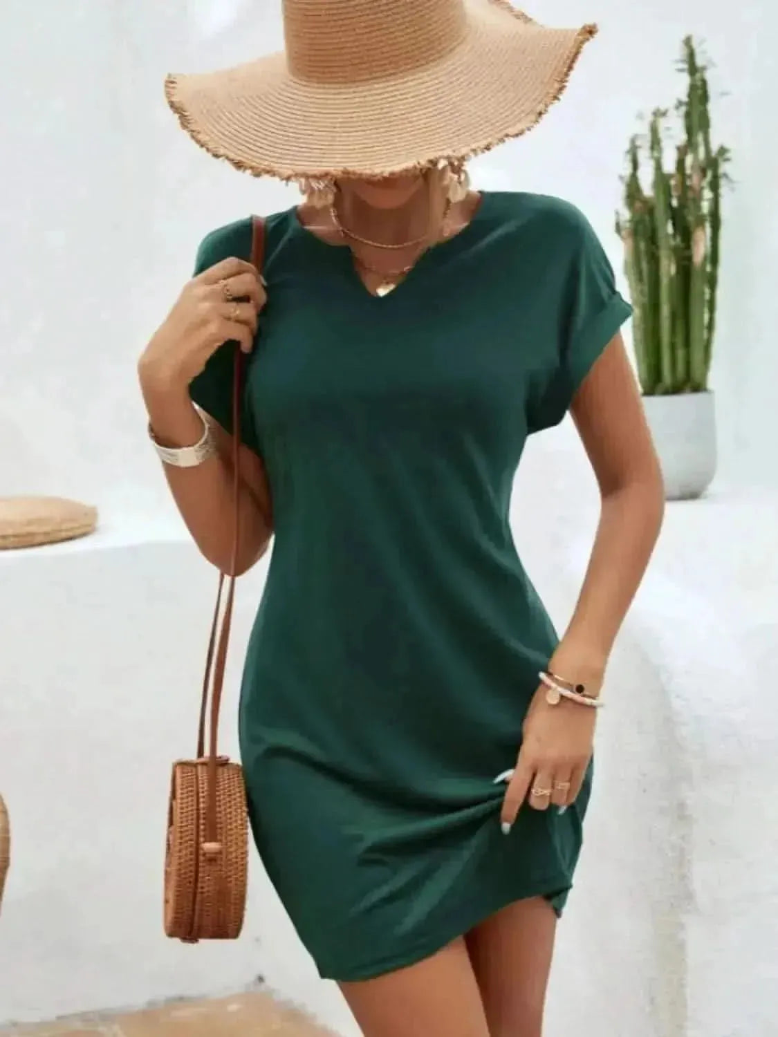 Notched Short Sleeve Mini Tee Dress - Bad Moms Club