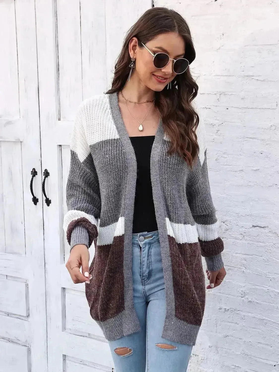 Color Block Open Front Cardigan - Bad Moms Club