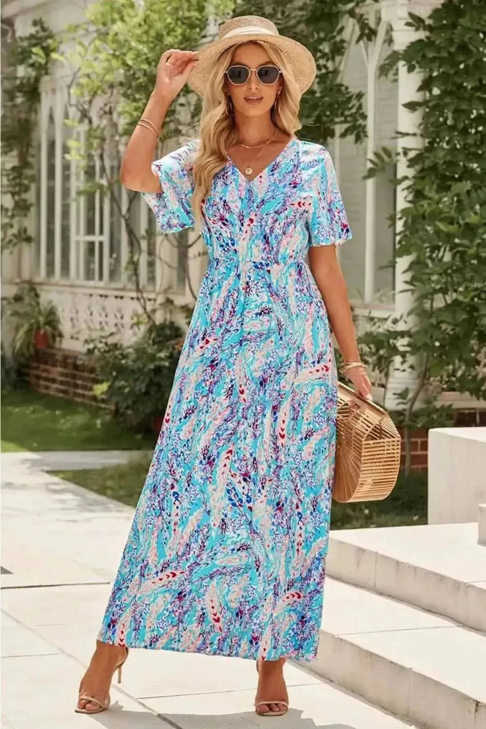 Multicolored V-Neck Maxi Dress - Bad Moms Club