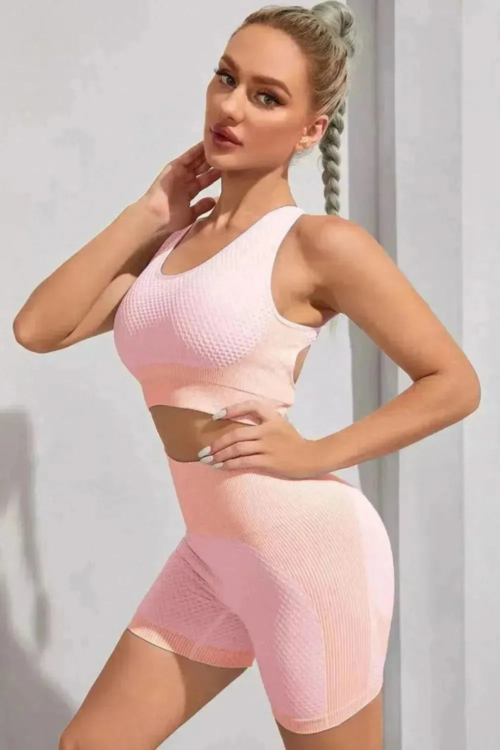 Round Neck Sports Bra and Shorts Set - Bad Moms Club