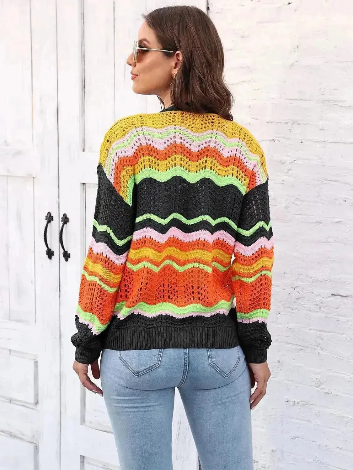 Open Front Openwork Cardigan - Bad Moms Club