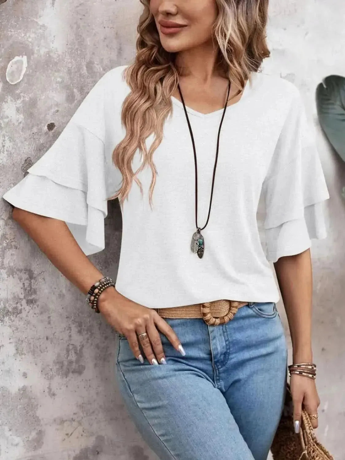 V-Neck Half Sleeve Blouse - Bad Moms Club
