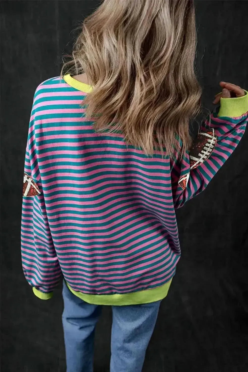 Striped Football Long Sleeve Sweatshirt - Bad Moms Club