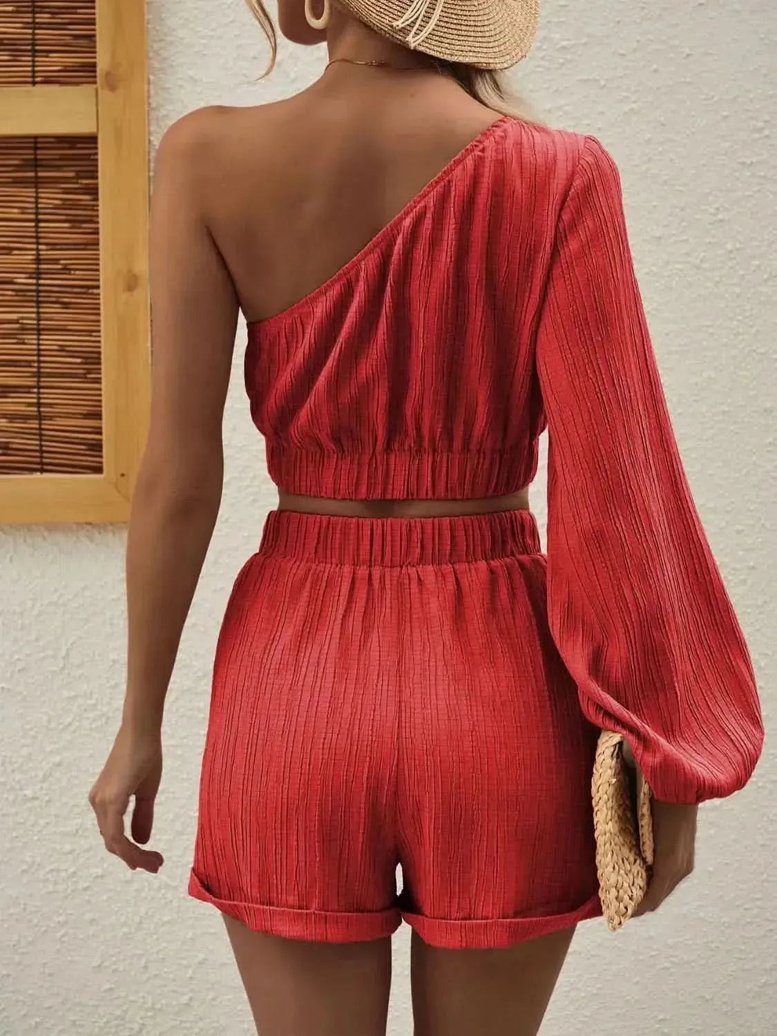 Honey One Shoulder Long Sleeve Top and Shorts Set - Bad Moms Club
