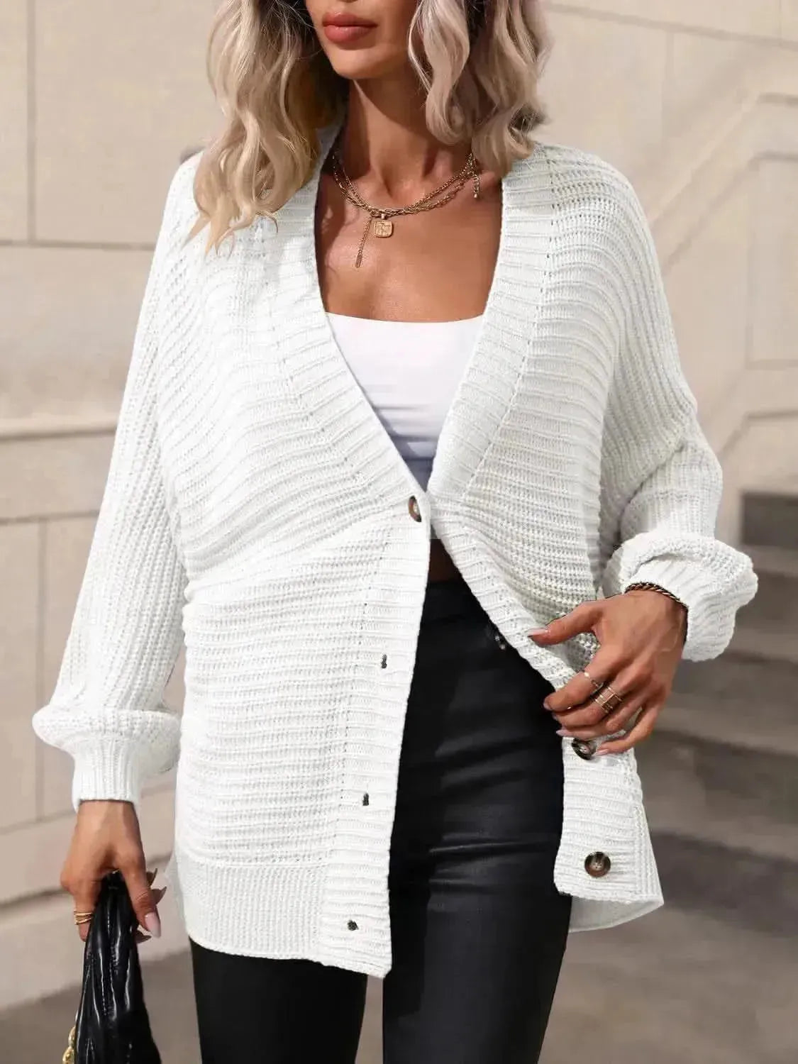 Button Down Horizontal-Ribbing Longline Cardigan - Bad Moms Club