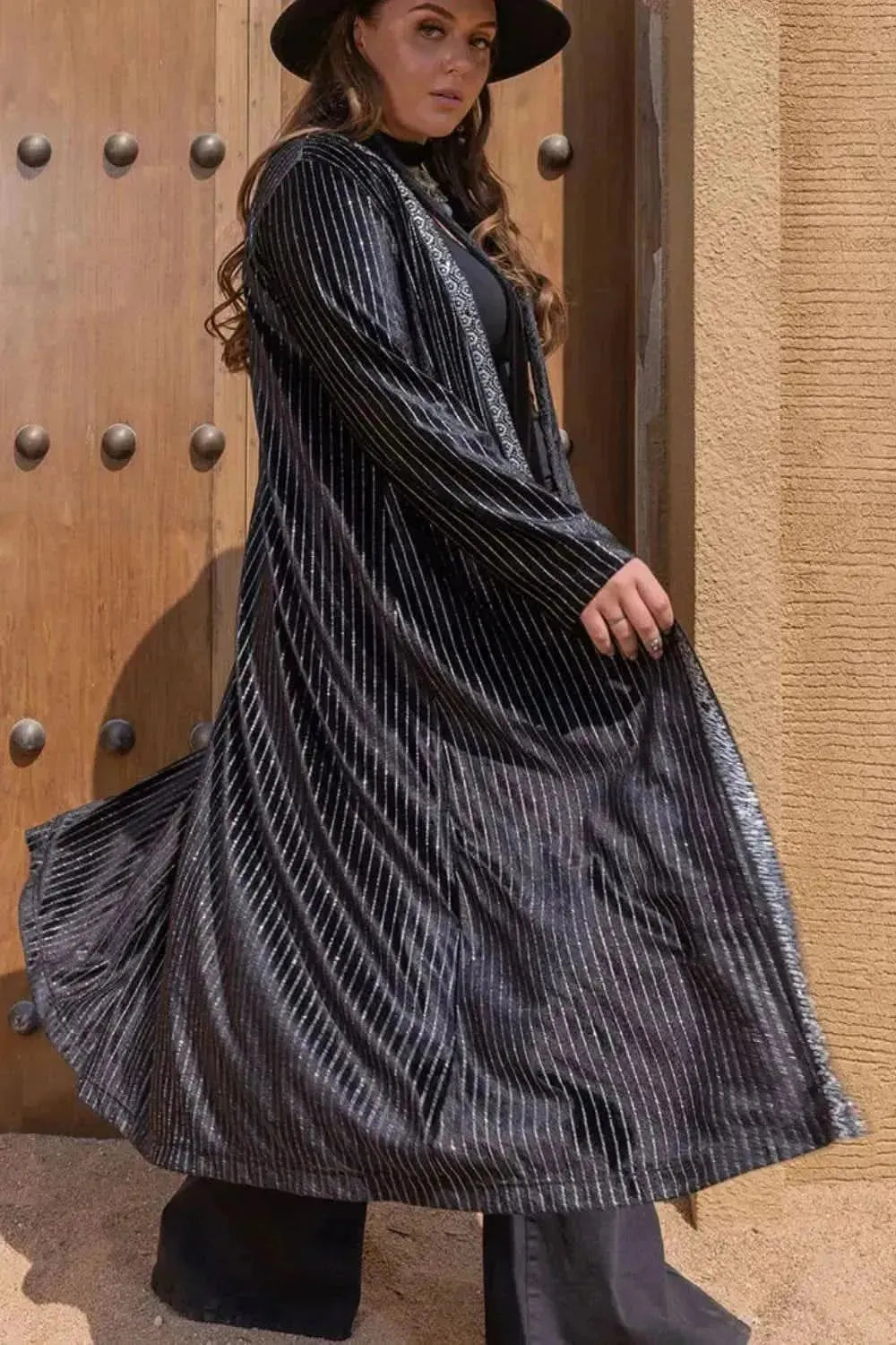 Plus Size Striped Long Sleeve Cardigan - Bad Moms Club