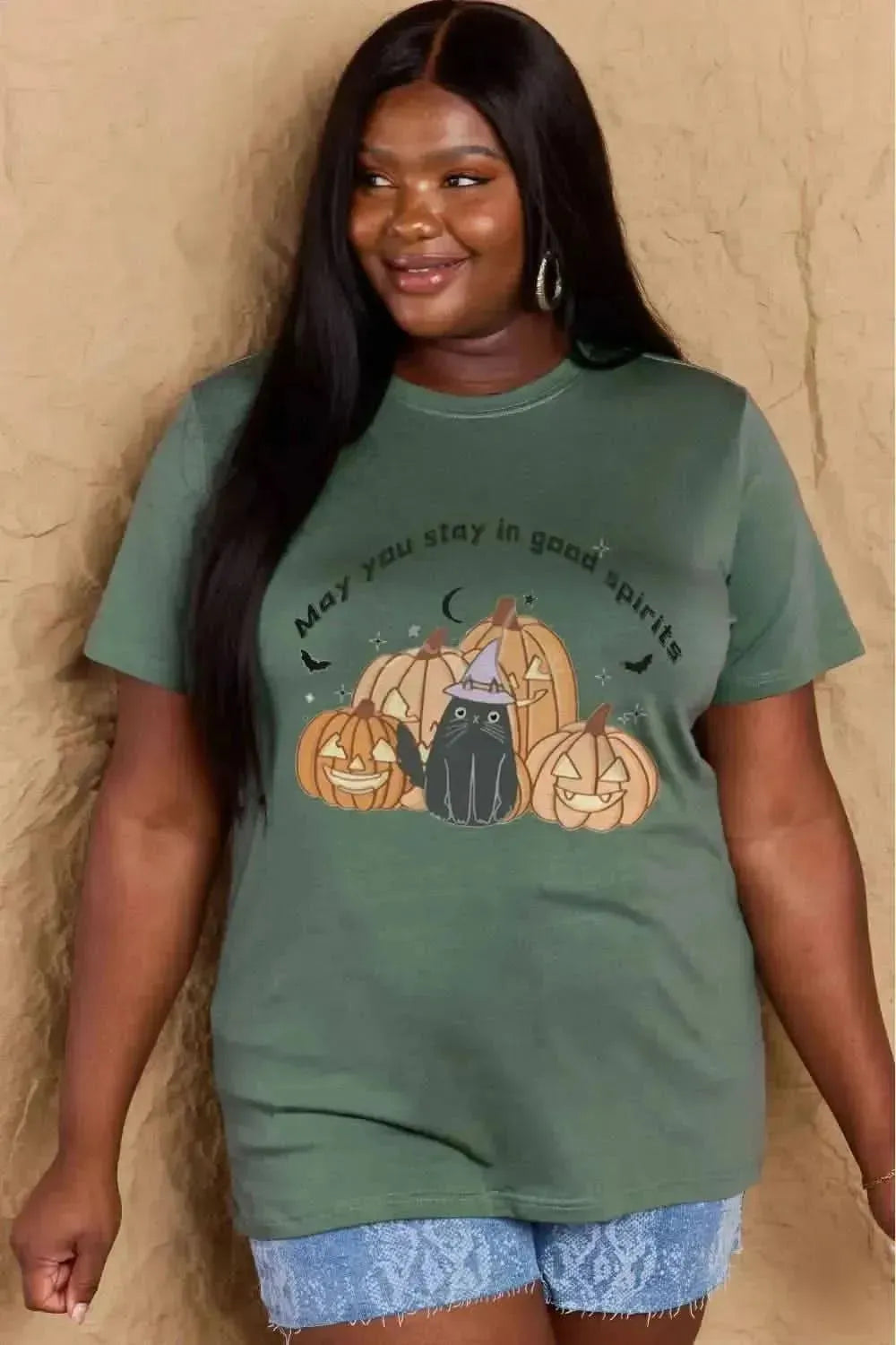 Simply Love Full Size MAY YOU STAY IN GOOD SPIRITS Graphic Cotton T-Shirt - Bad Moms Club