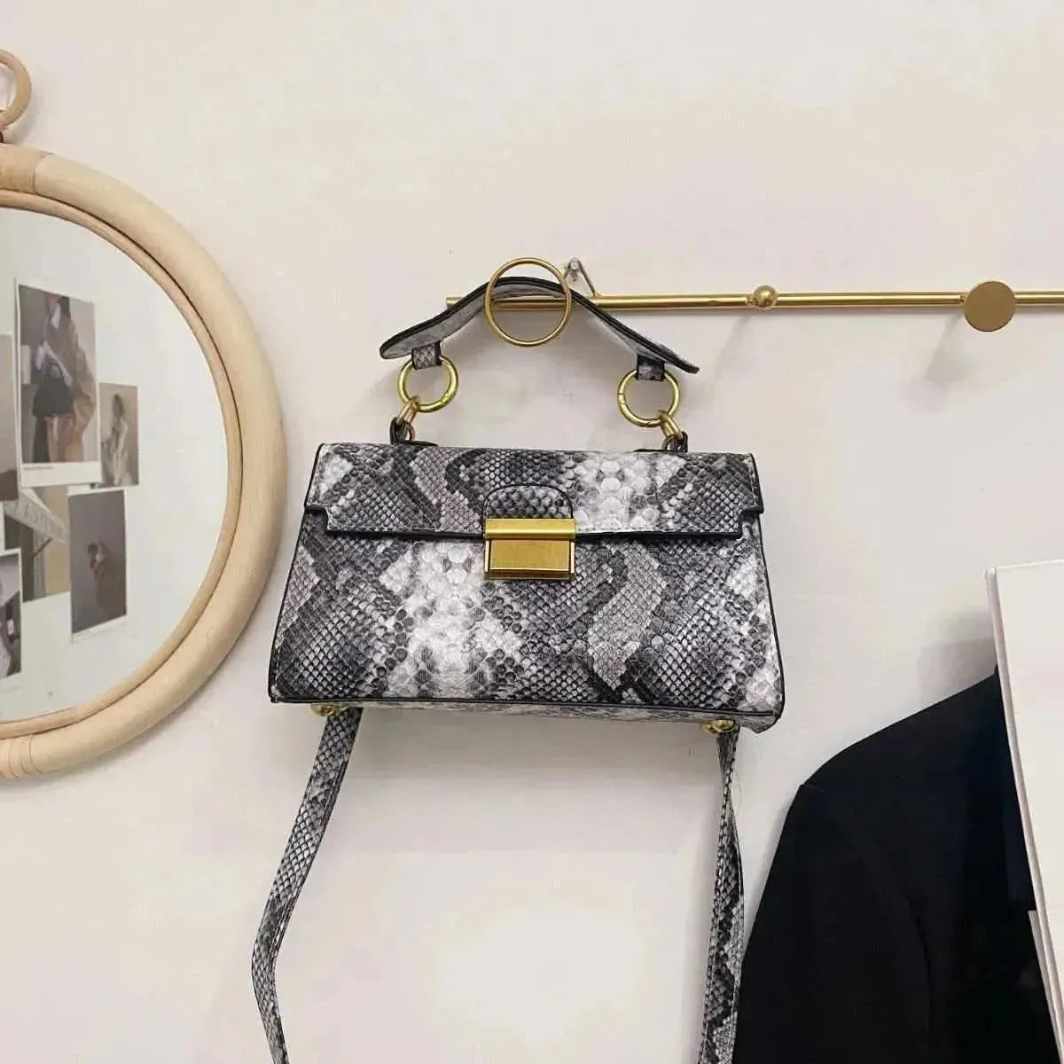 PU Leather Snakeskin Print Crossbody Bag - Bad Moms Club