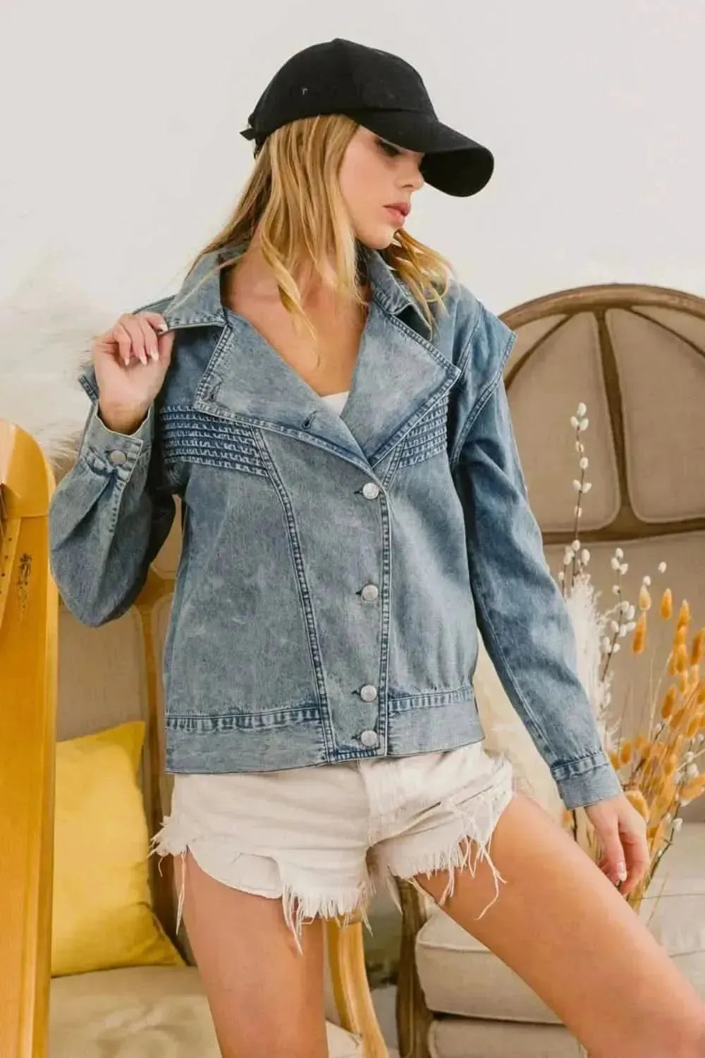 BiBi Button Up Long Sleeve Denim Jacket - Bad Moms Club