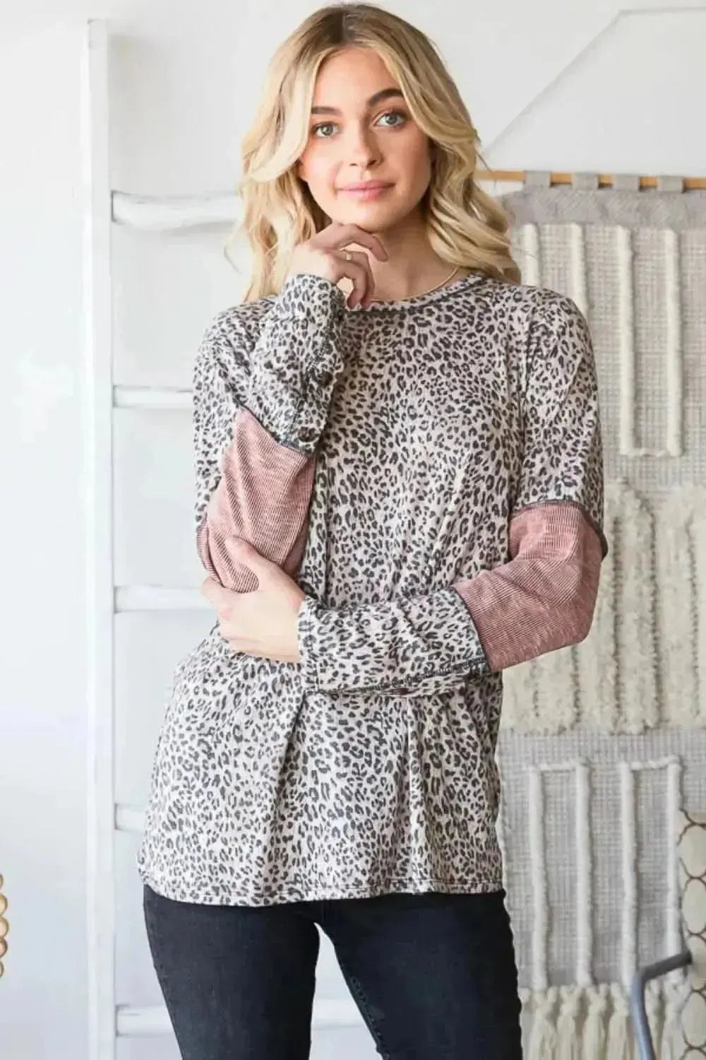 Heimish Full Size Leopard Exposed Seam Contrast T-Shirt - Bad Moms Club