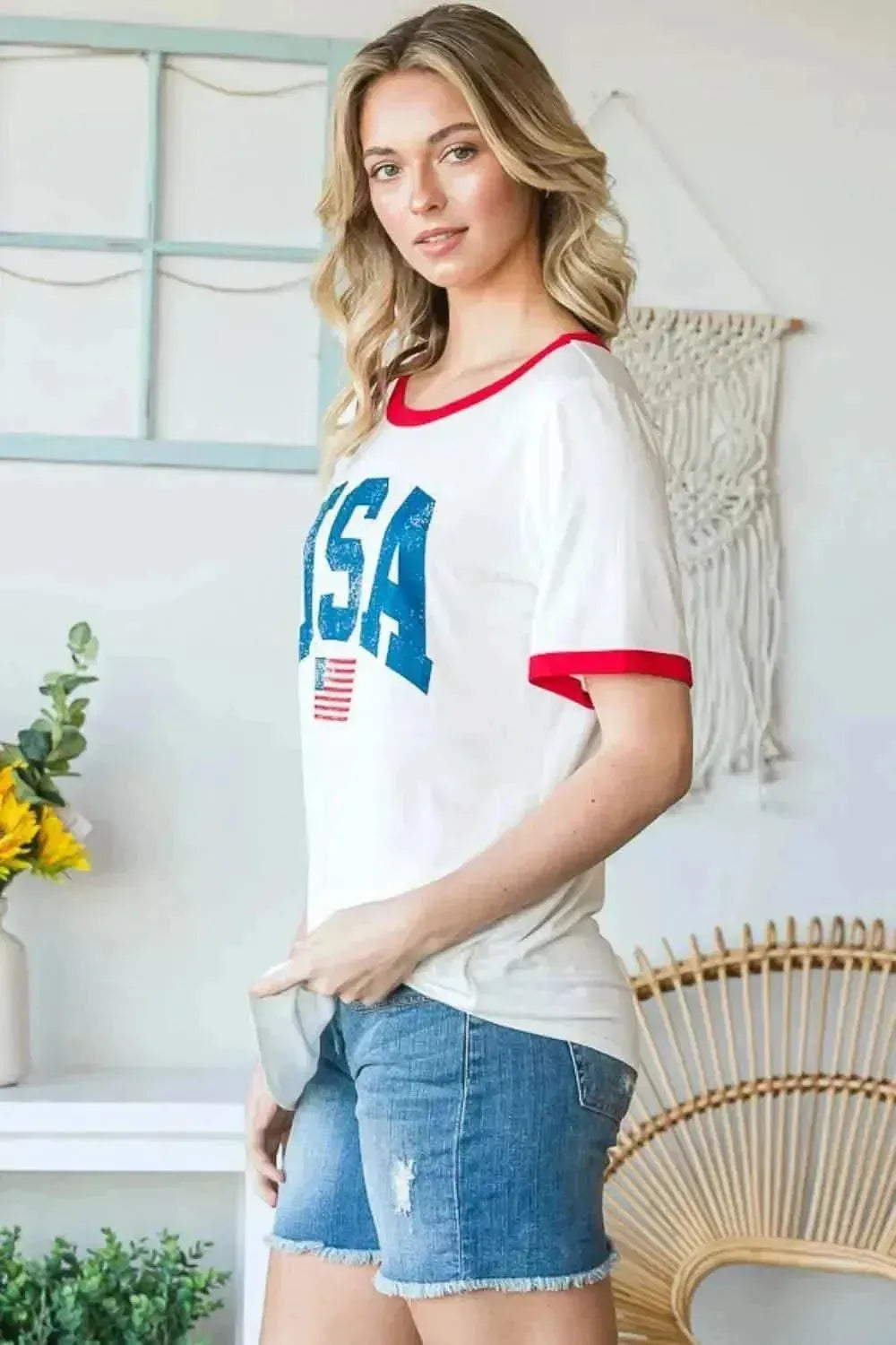 Heimish Full Size USA Contrast Trim Short Sleeve T-Shirt - Bad Moms Club