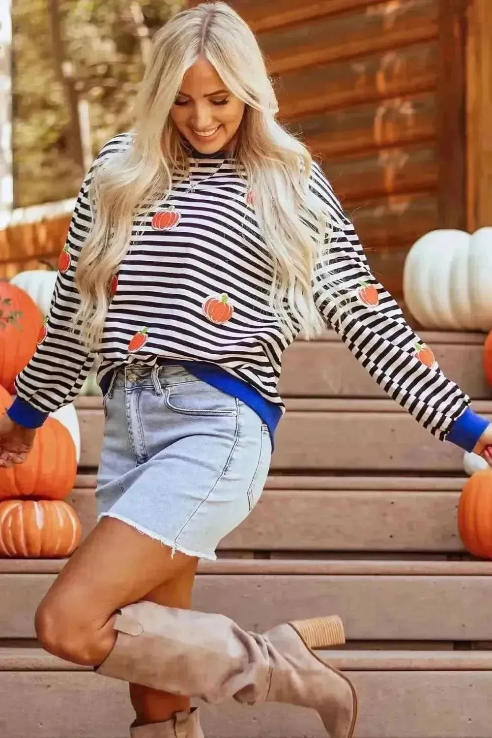 Pumpkin Striped Long Sleeve Sweatshirt - Bad Moms Club