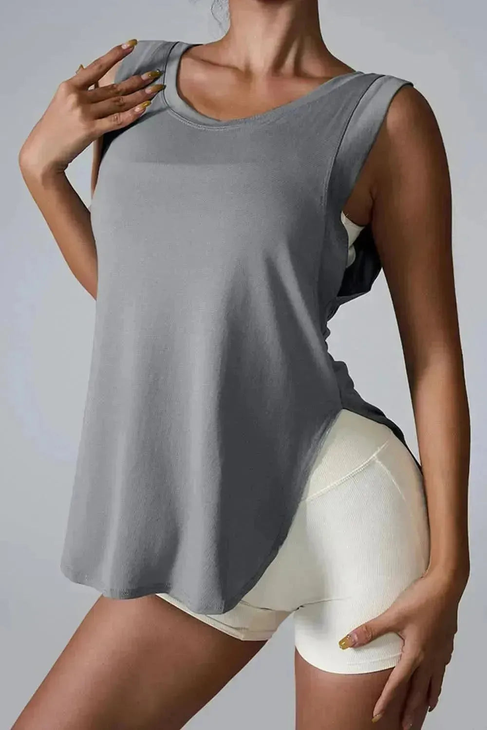 Slit Round Neck Active Tank - Bad Moms Club