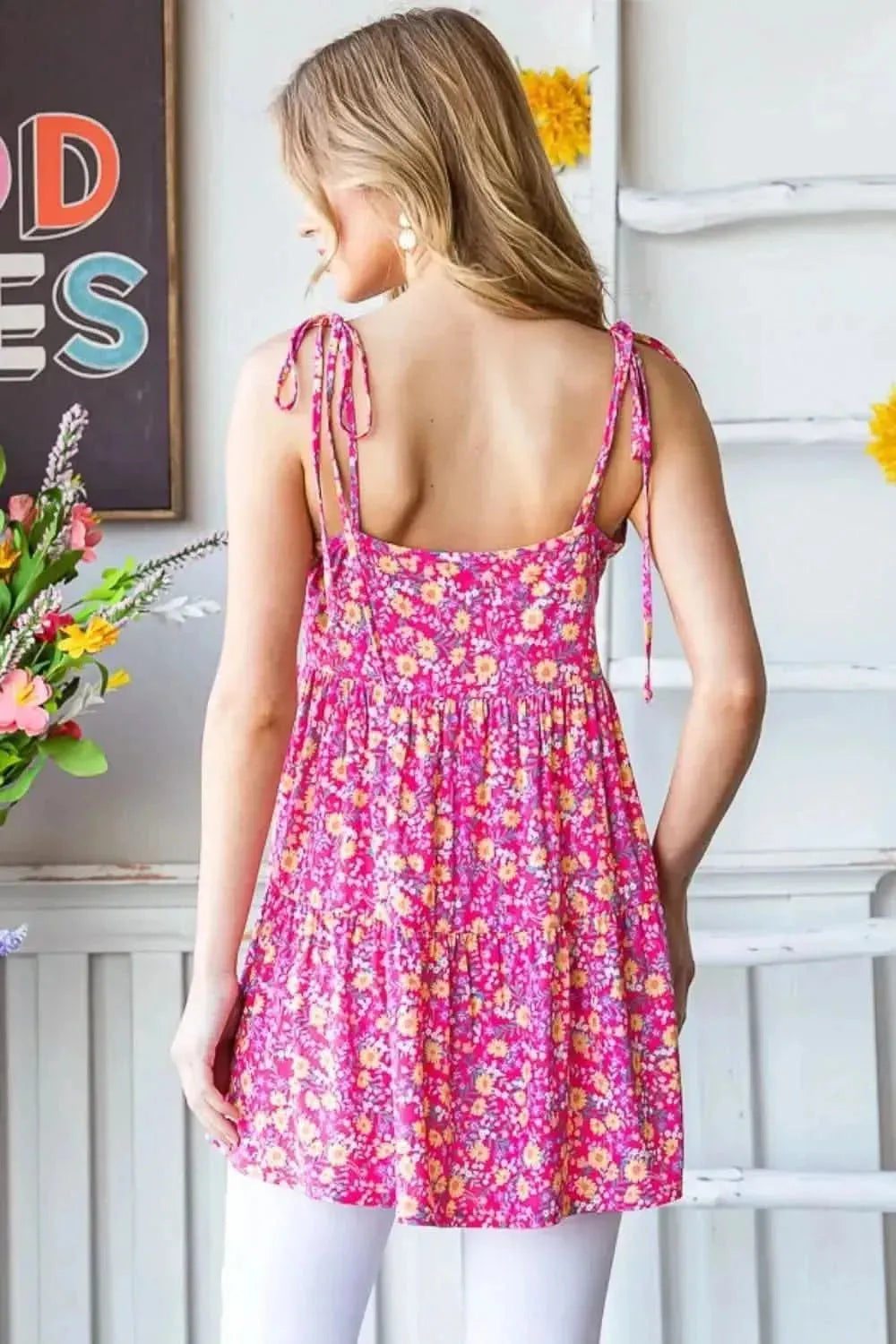 Heimish Full size Floral Tie Shoulder Tiered Cami - Bad Moms Club