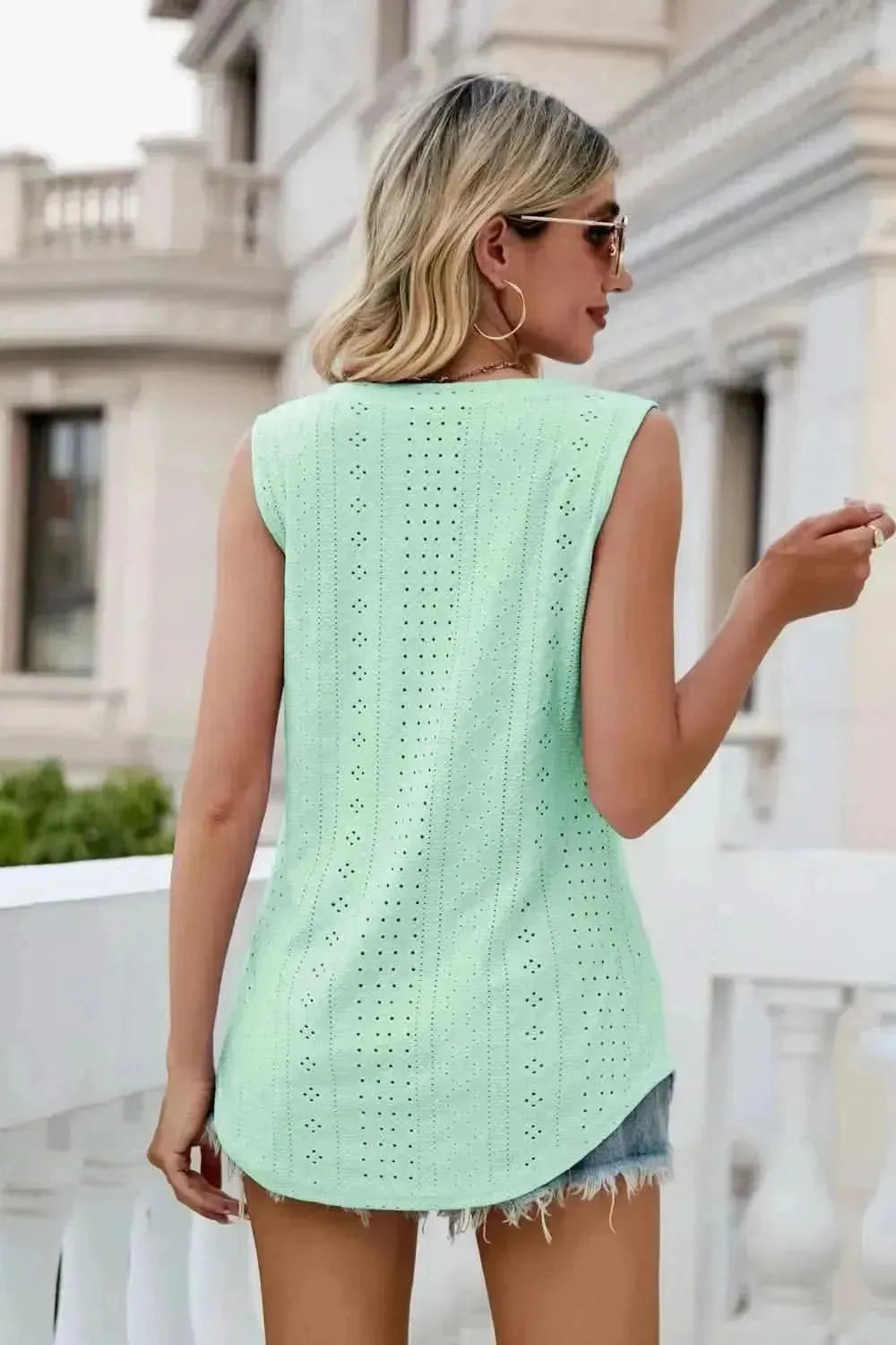 Eyelet V-Neck Tank - Bad Moms Club
