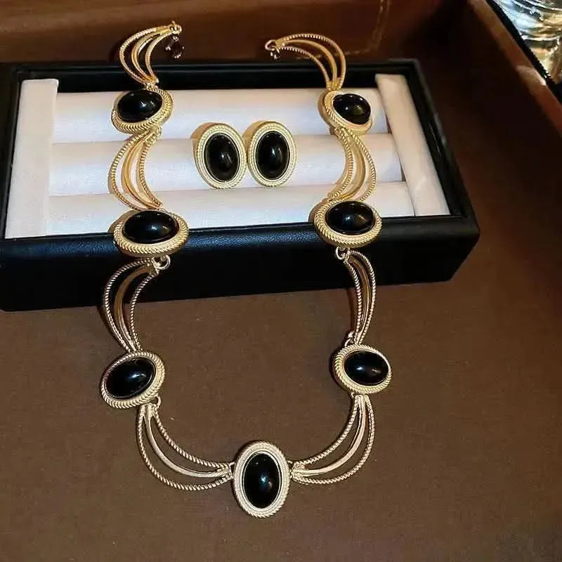Alloy Oval Gemstone Necklace - Bad Moms Club
