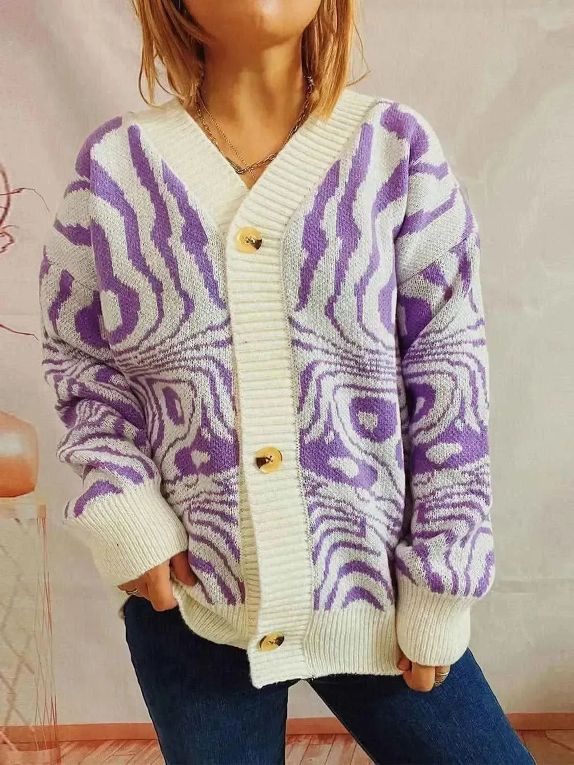 Abstract Pattern Button Down Cardigan - Bad Moms Club