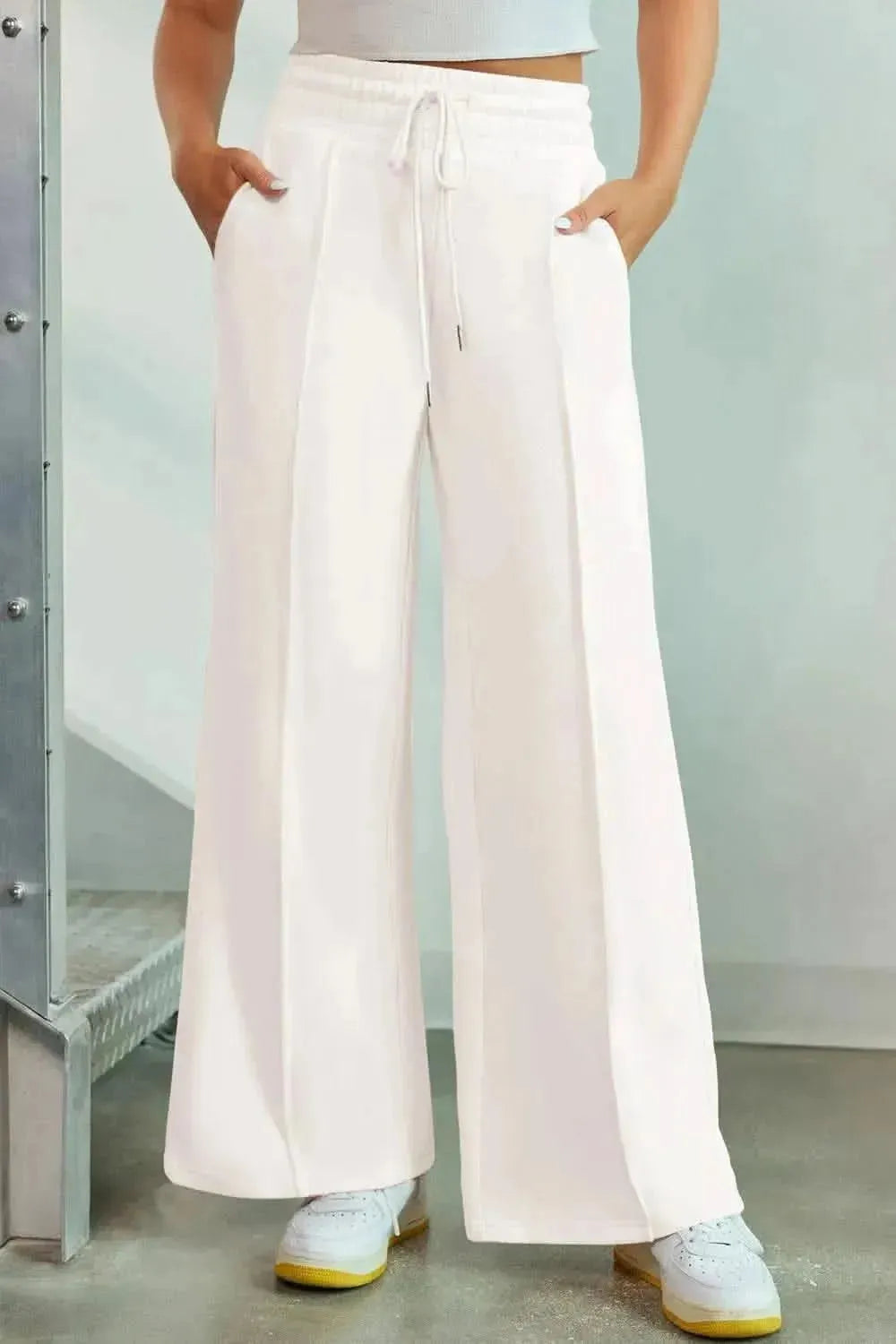 Drawstring Wide Leg Pants with Pockets - Bad Moms Club