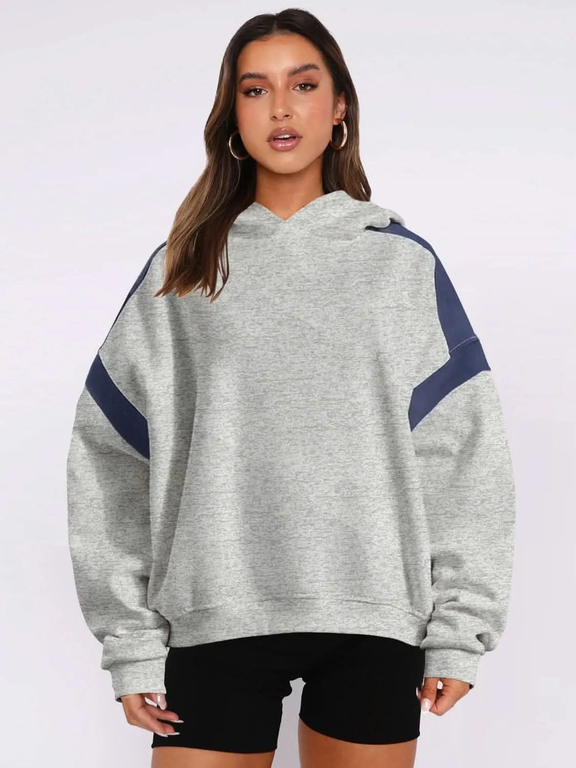Contrast Dropped Shoulder Long Sleeve Hoodie - Bad Moms Club